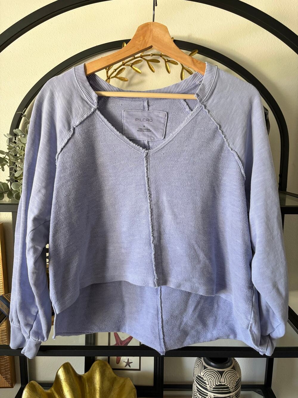 Pilcro Anthropologie Sweatshirt Women S Blue Cotton High Low Exposed Seam Boho